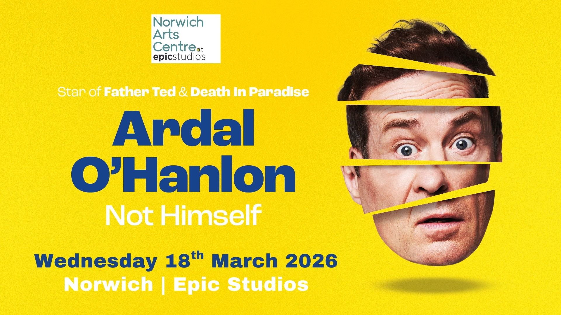 a man's face on a yellow background